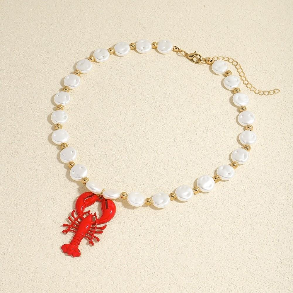 Adjustable Pearl Lobster Necklace Exquisite Lobster Pendant Necklace Clavicle Necklace  Summer