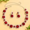 Rotes Diamant Halskette Ohrringe Set Brautschmuck Premium Quadratisches Schmuckset Schmuckset