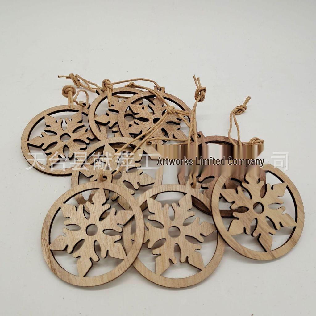 Boxed Wooden Christmas Snowflake Pendants: Laser-Engraved Hollow Ornaments