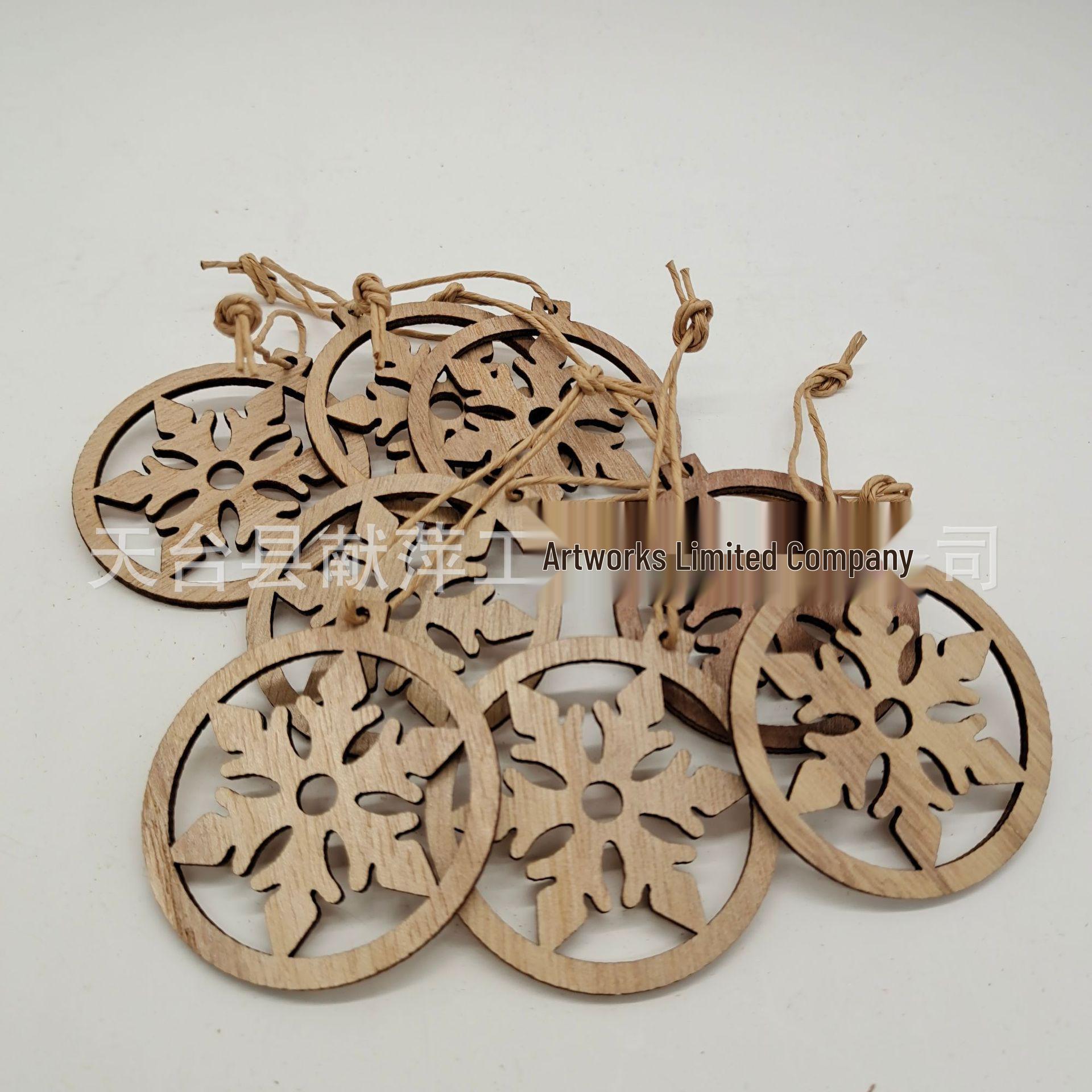 

Boxed Wooden Christmas Snowflake Pendants: Laser-Engraved Hollow Ornaments Rope Included but Not Threaded