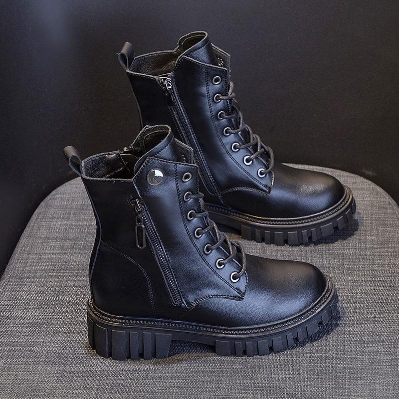 

Осенне-зимние женские туфли из натуральной кожи на платформе, увеличивающие рост, стелька в британском стиле, повседневные туфли для студентов с боковой молнией, женские узкие ботинки 34