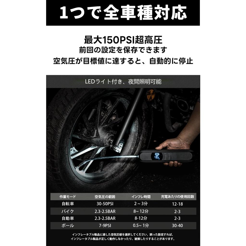 ROCKBROS Electric Bicycle 2600mAh Compatible with and British Easy To and Portable for Cross and Cars Pump, Rechargeable, Type-C, American, Presta,