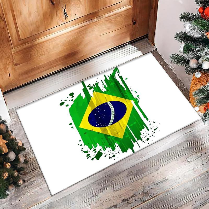 Brazil National Football Team Printed Flannel Area Rug Non Slip Soft Polyester Floor Carpet Indoor Decor Mat for Bedroom Living Room Sofa