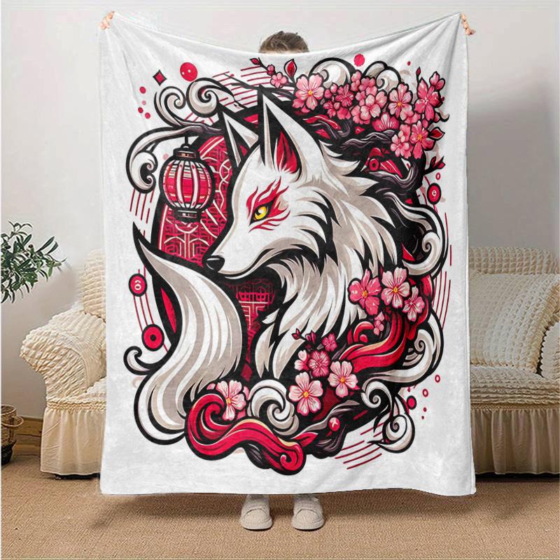 

1pc Floral Fox Design Blanket Perfect for Home Decor, Gift Idea, Seasonal Use, Living Room, Travel, Camping 80x120cm