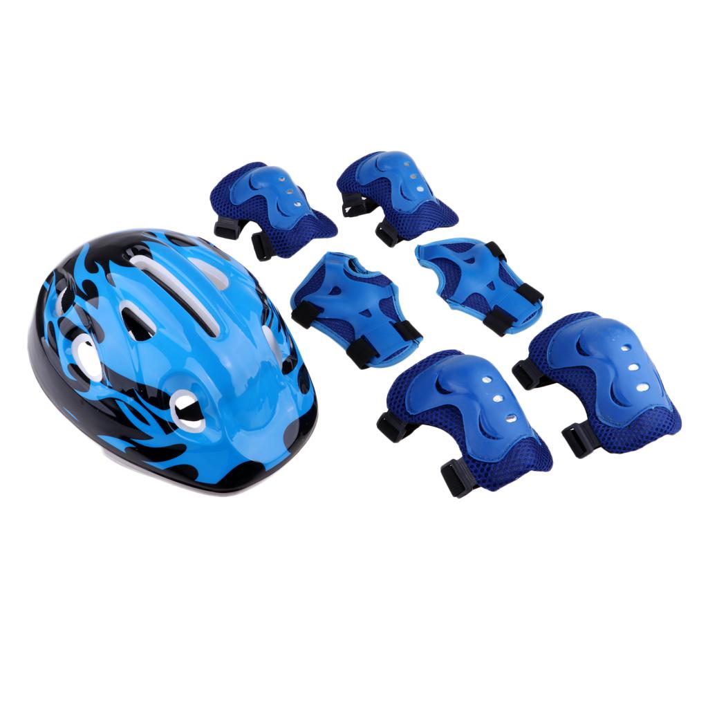 Seven Piece Kids Sports Protective Gear Helmet and Pad Set for Cycling Skating Rollerblading