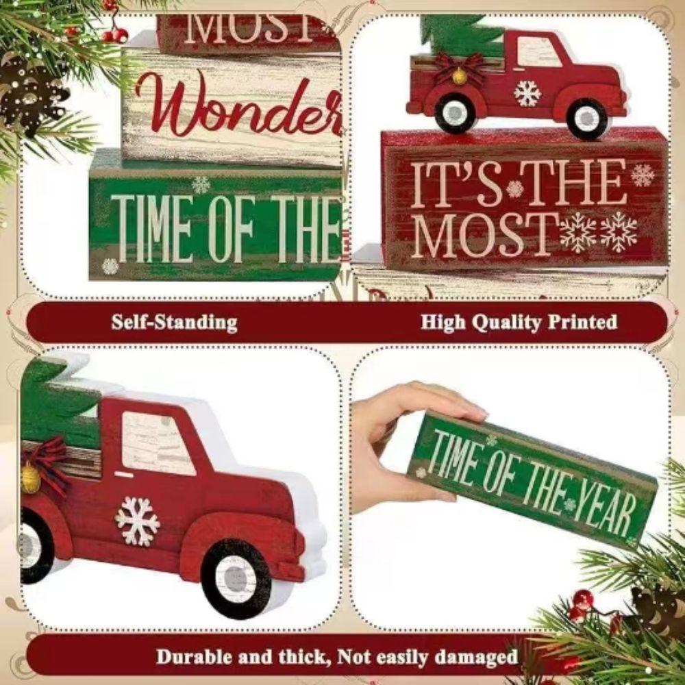 4Pcs Wooden Christmas Table Decoration Tiered Rustic Maple Leaf Tiered Trays with Block Signs Fall Tabletop Sign