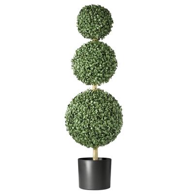 Umělé Buxusové Topiary Trojitá Koule 914 mm Sada 2 Zelená Dekorace, Prémiové PE Falešné Stromy, Celoroční Vnitřní a Venkovní Falešná Zelená Rostlina pro Vstup