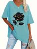 1116 European and American new summer large size rose print casual V-neck short-sleeved T-shirt