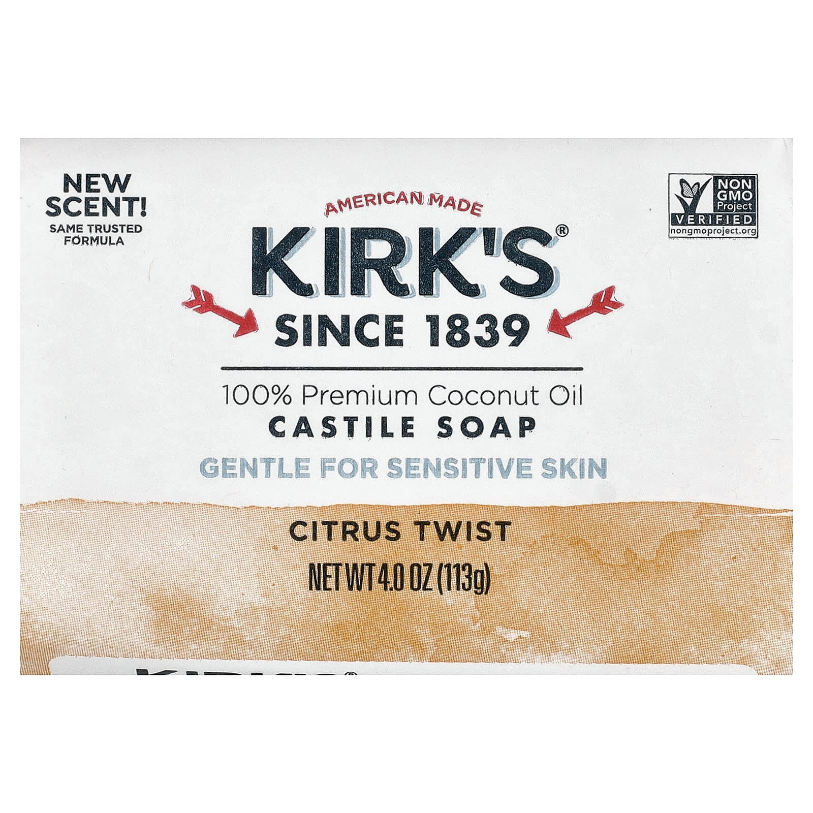 

Kirk S, 100% Premium Coconut Oil Castile Bar Soap, Citrus Twist, 4 Oz (113 G)