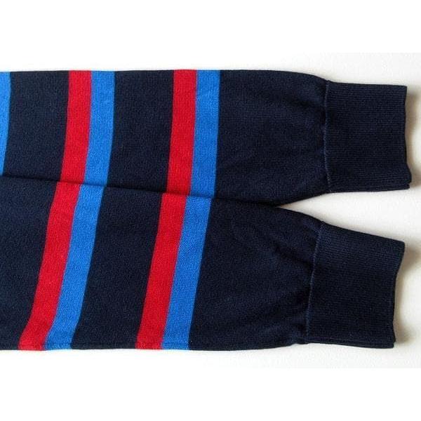 Used Good Condition Made In France LACOSTE AH6788 Crocodile Logo Patch Organic Cotton Border Sweater Knit FR:3 US:S Navy Navy Blue Red