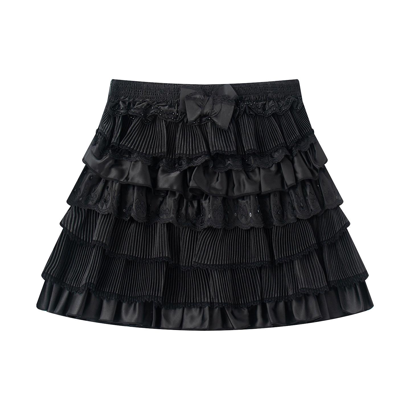 In-Stock Winter 2025 Stylish Bow Lace French Cake Skirt for Women Large чёрный