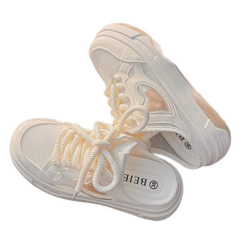 Summer half slippers women's 2025 new breathable thin mesh mesh shoes platform casual one-pedal lazy little white shoes