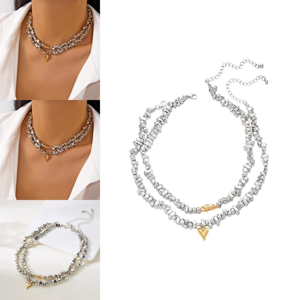 Ensemble Collier et Bracelets Pendentif Cœur Géométrique pour Femmes