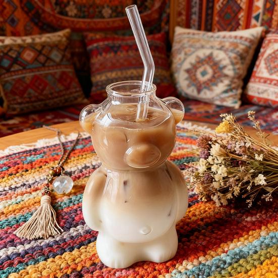 Cana de Sticlă în Formă de Urs de 12 oz Cană de Cafea Urs Drăguț Pahar Reutilizabil pentru Bere Vin Cocktail pentru Casă Bar Bucătărie Restaurant Petrecere