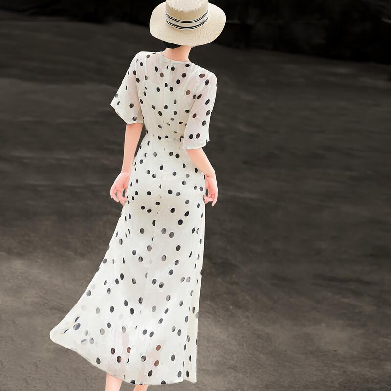 Lansere Polka Dot Ruffled V-Neck Midi Dress