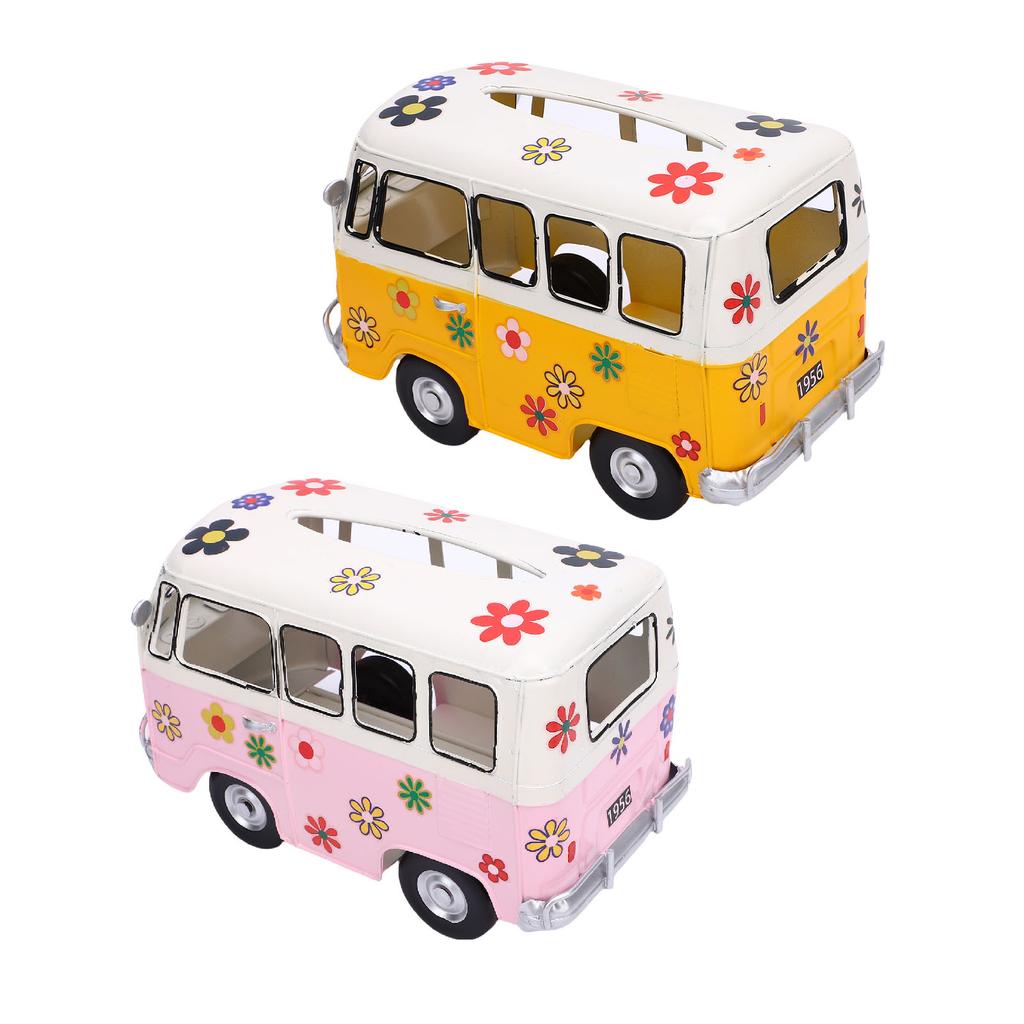 Tissue Box Holder Vintage Creative Bus Shape Iron Tissue Box Cover for Decoration Desktop Ornament For Kitchens Living Rooms