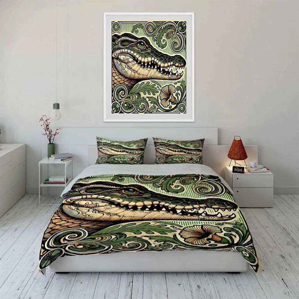 Crocodile Art Decor Set Soft Comfortable Duvet Cover Bedding Set Included 1*Duvet Cover & 2*Pillowcases Gift