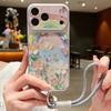 Oil Painting Floral Leather Lanyard Case For iPhone 18 Pro Max Hybrid TPU+PU Anti-skid Soft Cover For iPhone 17 16 15 14 13 Pro Max