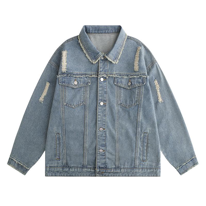 Autumn New American Breasted Lapel Grinding Wash Jacket for Youth Retro Denim Jacket