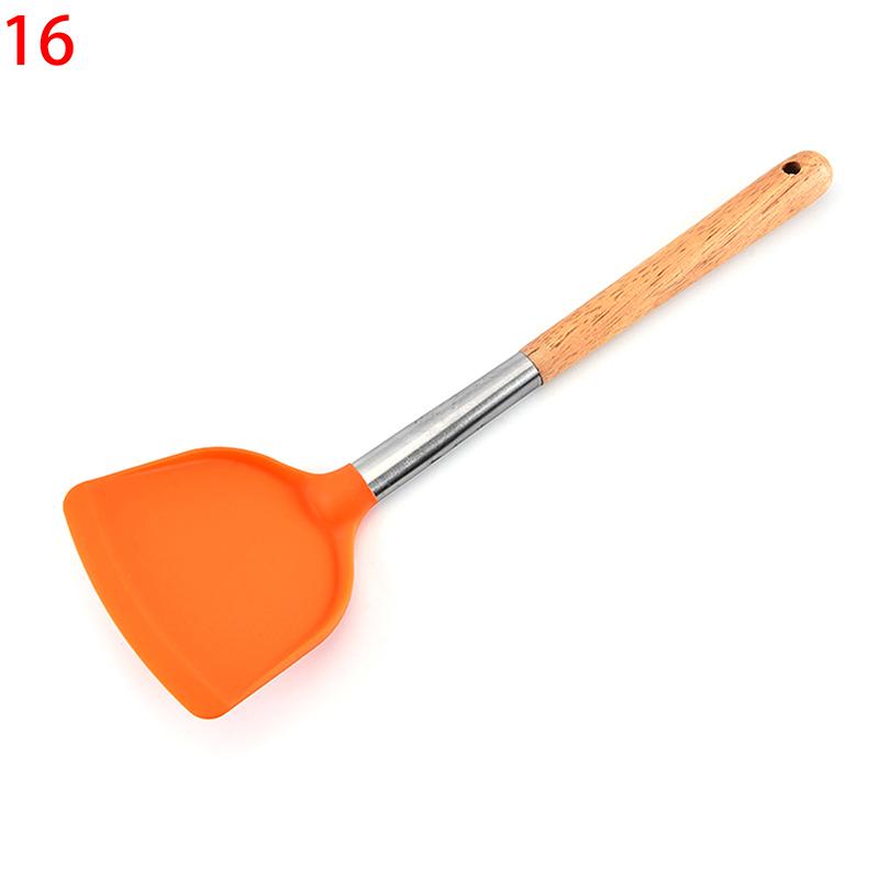 Silicone Kitchenware Non-Stick Heat-Resistant Cookware Kitchen Utensils Set Spatula Shovel Spoon Wooden Handle Cooking Tool Set