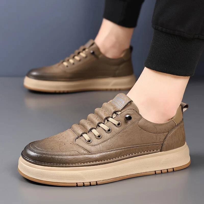 Fashion Luxury Brand Mens Casual Shoes Fashion Leather Antiskid Sneakers Handmade England Style Outdoor Sport Shoes Business Work Shoes