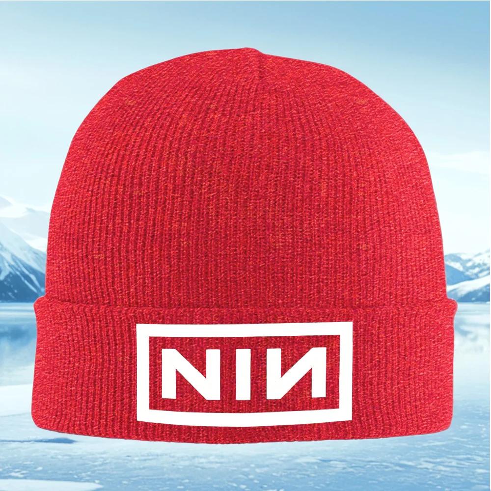 

NIN band black white design Knitted Hat Unisex Women Unisex Beanie Pullover Cap Winter Thermal Warm Christmas Outdoor Cycling Hikin