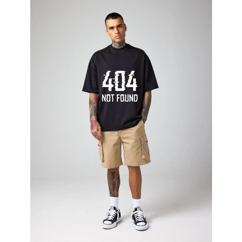 Oversized T Shirt Black 404 NOT FOUND Pixel Style Graphic Print Casual Streetwear Men's Fashion Summer Top