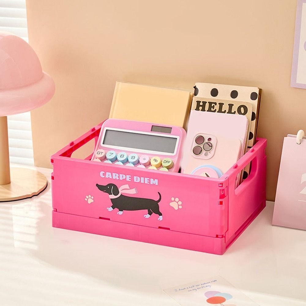 Dopamine Foldable Storage Basket Cartoon Stationery Cosmetic Rack Sundry Organizer  Desktop