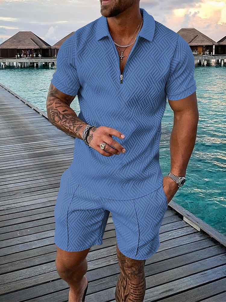 Herren Print Polohemd Set – Kragen Kurzarm Lässiger Pullover T-Shirt