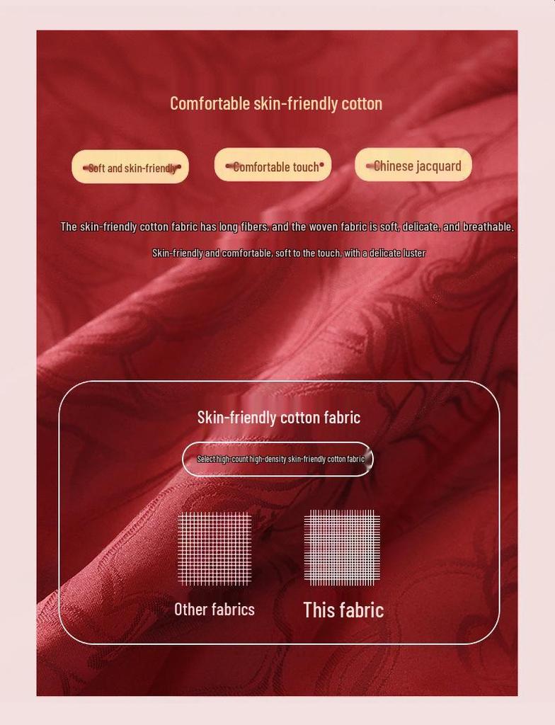 Rotes chinesisches Hochzeitsbettwäsche-Set: Braut-Bettbezug, Spannbettlaken und Happy Quilt für die Aussteuer