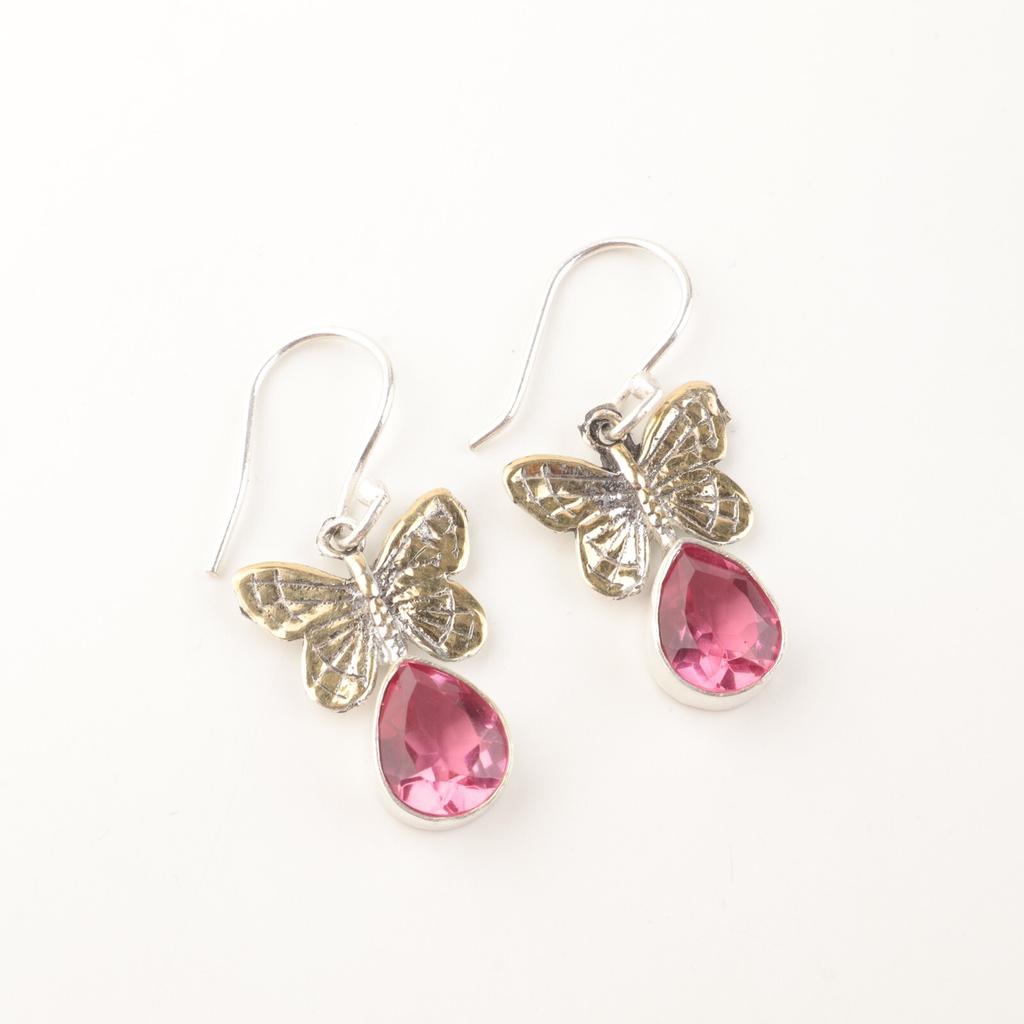 Pink Tourmaline Gemstone 925 Sterling Silver Handmade Jewelry Drop Earrings 1.3" EE-155-6