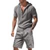 Men's Casual Linen Breathable Hooded Henley Shirt and Shorts Set