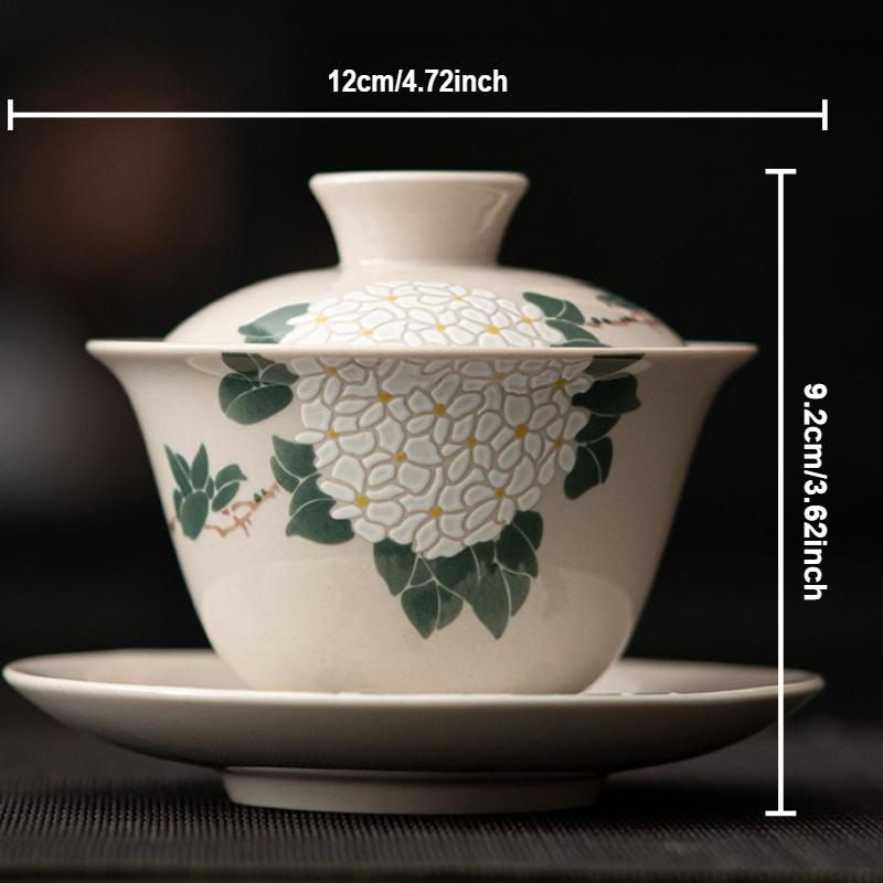 Handbemalte Kamelie Gaiwan Keramik Porzellan Teekanne Schüssel Drehbarer Deckel Untertasse Retro Teetassen Teeceremonie Teegeschirr Trinkgeschirr