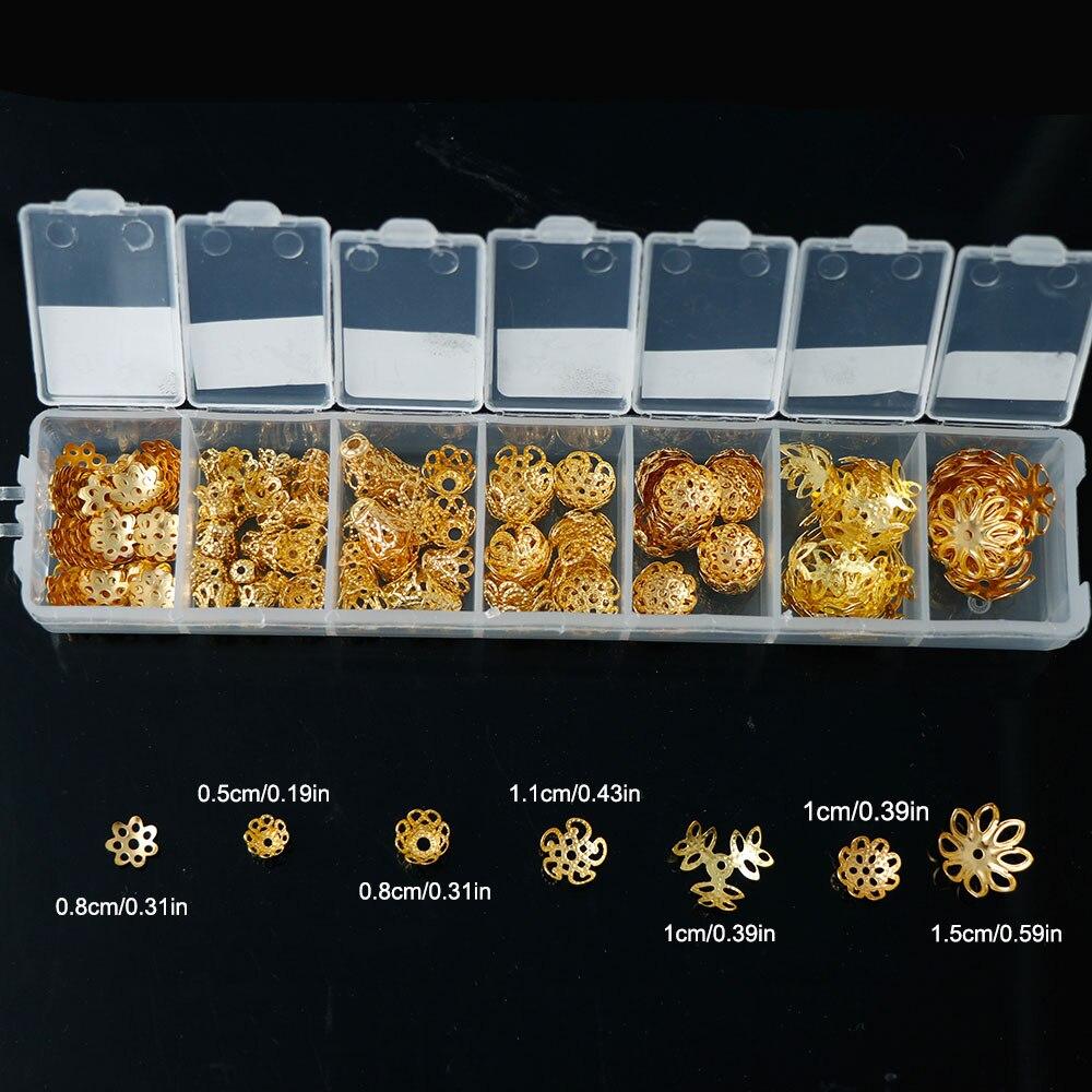 

1Box Alloy Gold Bead Caps Flower Brackets With Storage Box For DIY Crafting Jewelry Accessory Making Supplies 38g