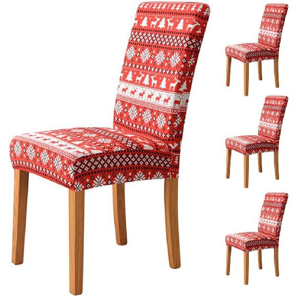 Christmas Chair Covers 4 Pack, Reindeer Soft Stretch Chair Slipcover for Dining Room, Kitchen,Stretch Removable Dining Chair Slipcovers Protector