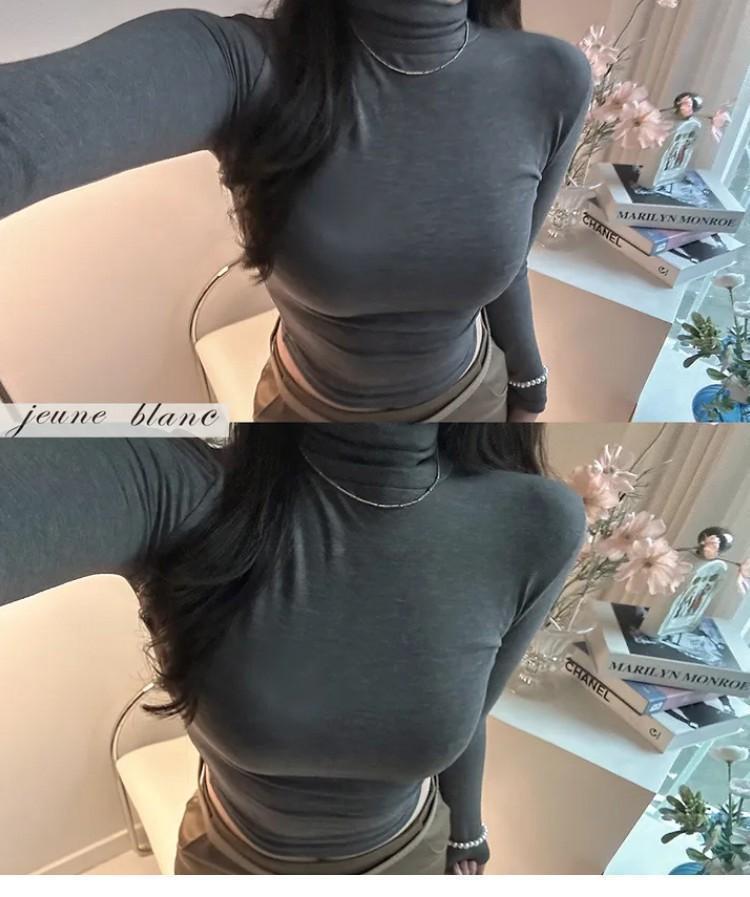 Elegant Thin Slightly See-Through High Neck Long Sleeve T-Shirt for Women - Figure-Flattering Autumn/Winter Style