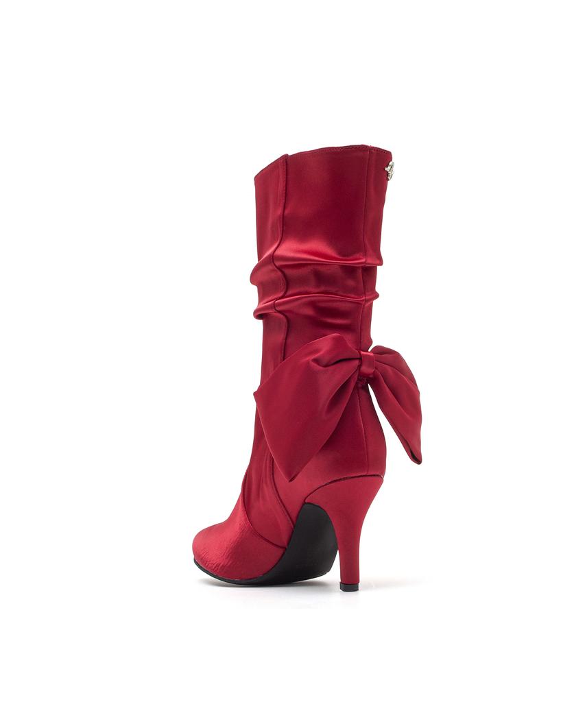 Ssimeez Satin Ribbon Heeled Boots (Red)
