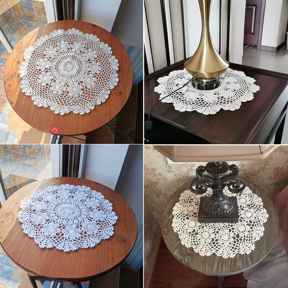 

Круглая Свадебная Обеденная Вязание крючком Кухня Хлопок Подставка для столовых приборов Каботажное судно Кружевные салфетки Скатерть 35-40cm бежевый