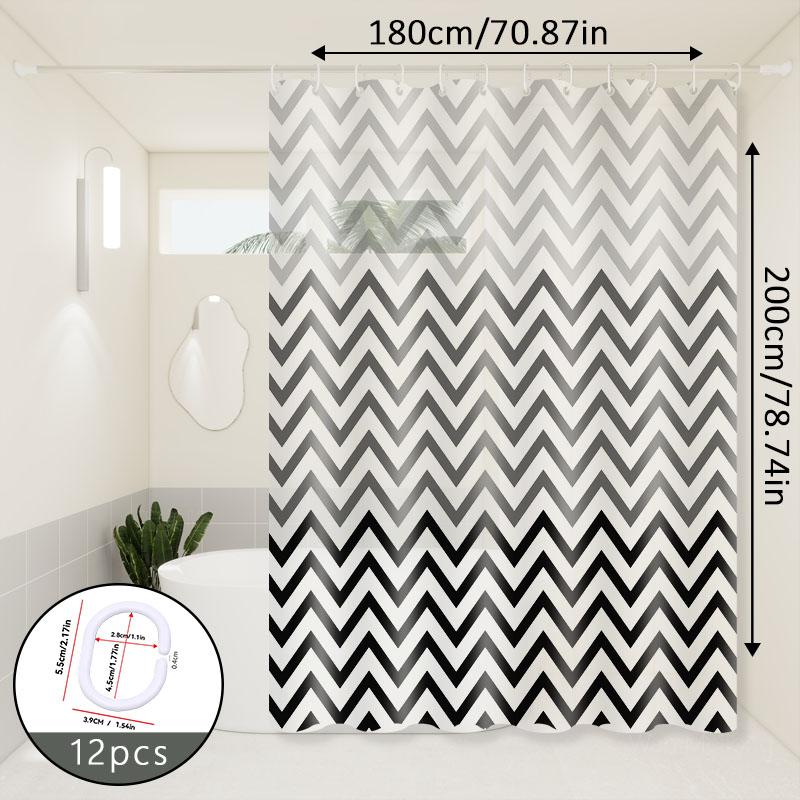 Black And White Wave Pattern Shower Curtain, Flowing Line Design, Strong Visual Layering Effect, Bathroom Shower Partition Curtain