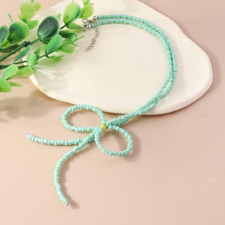 Color Rice Bead Bowknot Collarbone Chain Student Adjustable Chain Sweater Chain