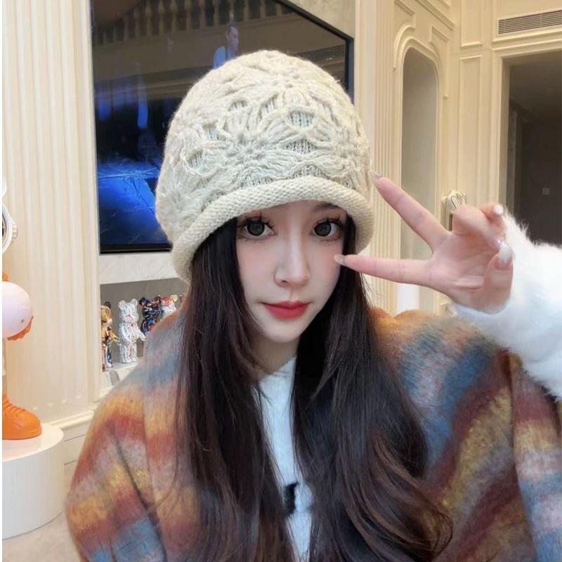 New Handwoven Bag Head Hat Women's Spring Summer Wool Hat Retro Literary Knitted Hat Fashion Pile Hat Tide