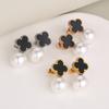 Fashionable, minimalist, retro Korean version Lucky Clover Pearl stainless steel earrings