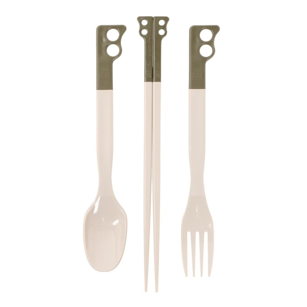 CHUMS Camper Cutlery Set Length 20cm Length 20cm Length 22cm 3-Piece Khaki/Grey CH62-1734-M095-00 Spoon Fork Chopsticks