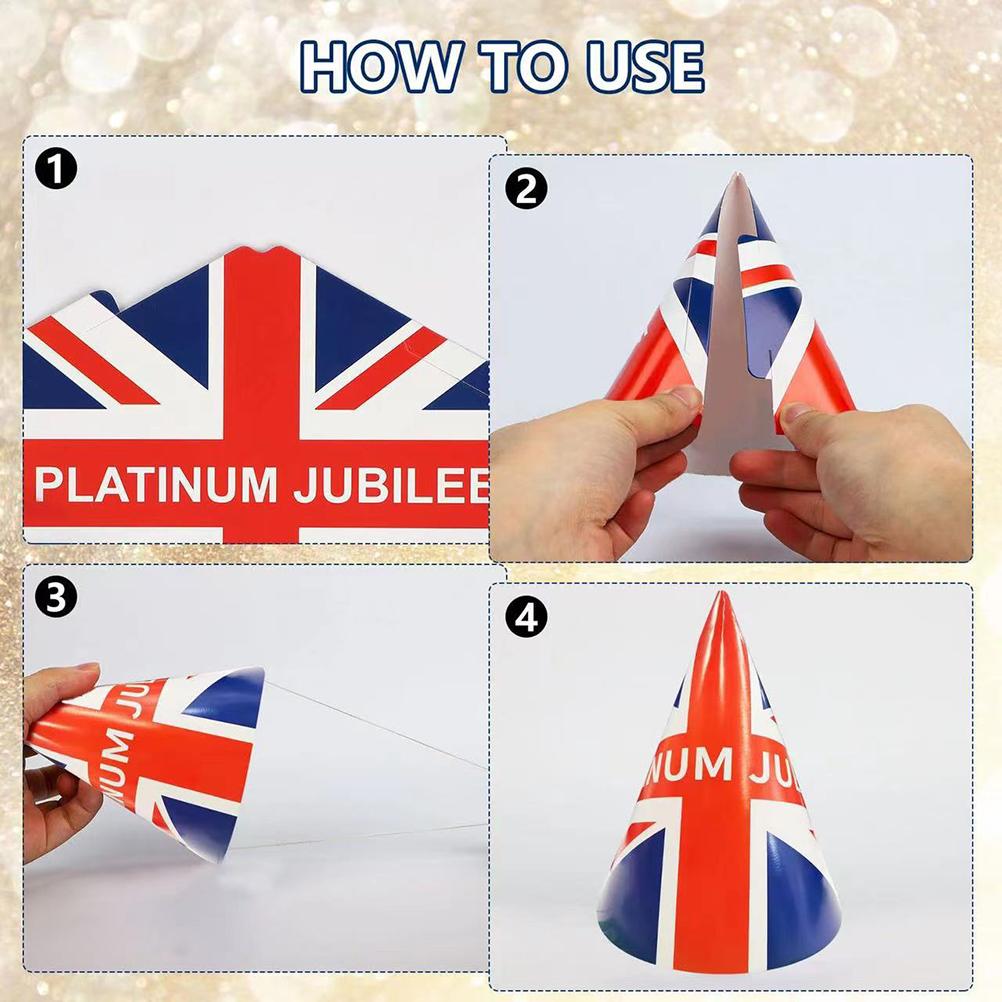 12 Pcs Union Jack Hats for Platinum Jubilee Decorations 2022 Paper Jubilee Hats Union Jack Party Supplies for Adults
