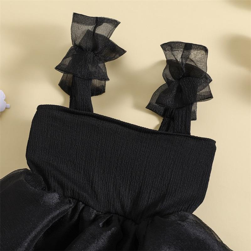 Jente A-line kjole 6M 12M 18M 24M 3Y 4Y 5Y 6Y Ermeløs sløyfe Tyll Patchwork Festkjole Sommerkjole til bursdag