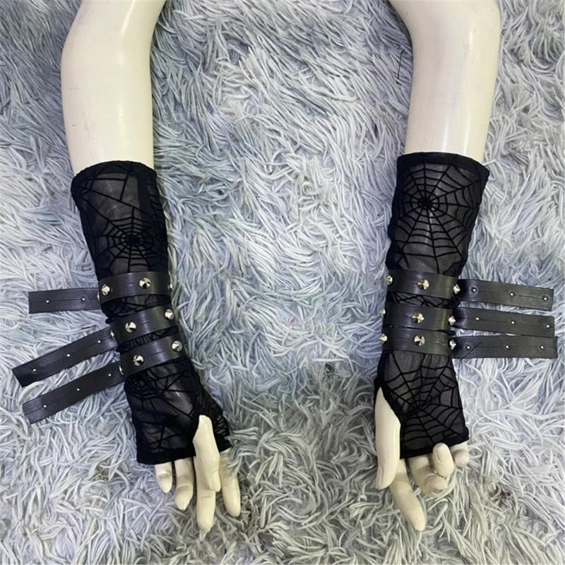 Adjustable Rock Style Lace Arm Protector With Embellished Design For Wrist Support And Stylish Defense