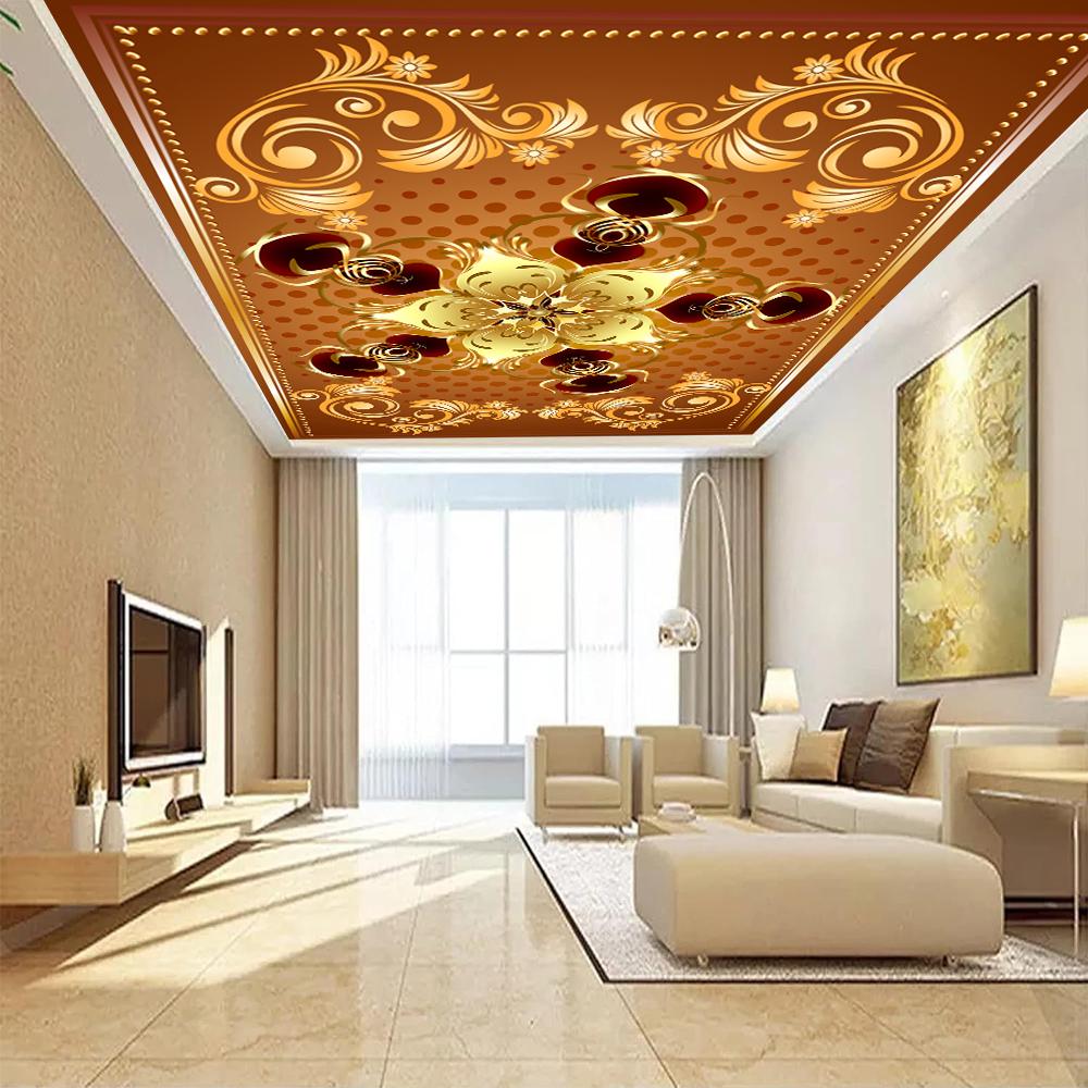 Fototapeta v evropském stylu luxusní 3d zlaté květy strop na pozadí Fototapeta Tapeta do obývacího pokoje ložnice