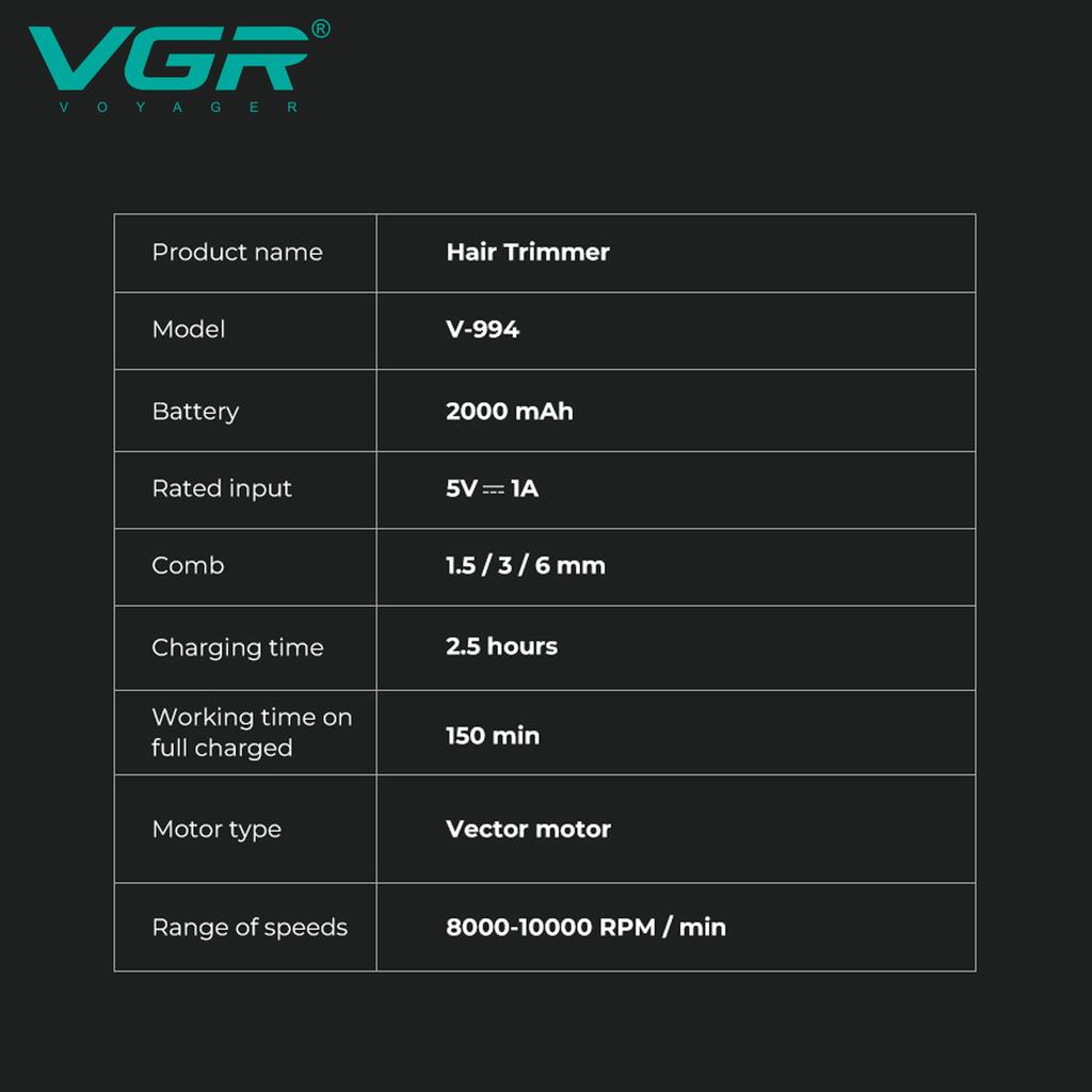 VGR Professional Hair Trimmers Rechargeable Hair Clippers Charging Base Electric Clippers Hair Trimmer for Men Brushless Home Razor Shaver V-994