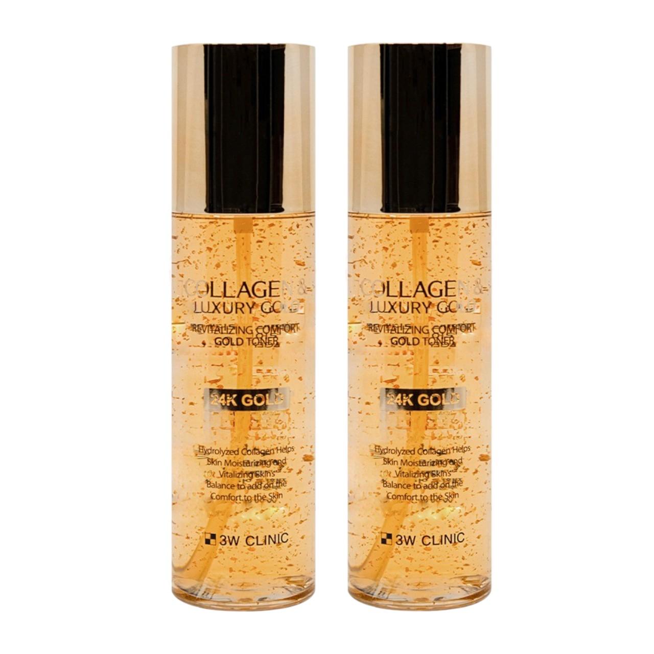 3W Clinic Collagen & Luxury Gold Comfort Gold Toner 200ml x 2ea - Firming & Radiance Boosting Anti-Aging Facial Toner Set