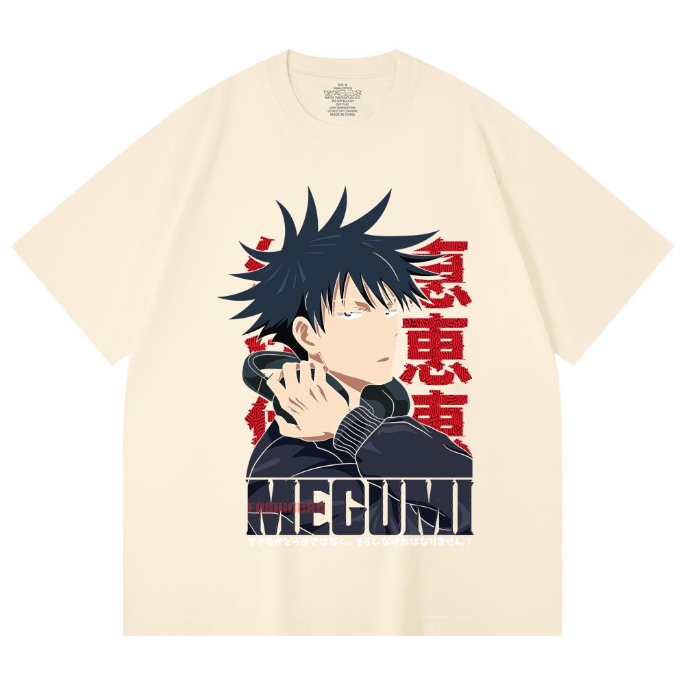 230 Gsm 100% Cotton Jujutsu Kaisen V38 Megumi Print Unisex Heavy Cotton T Shirt